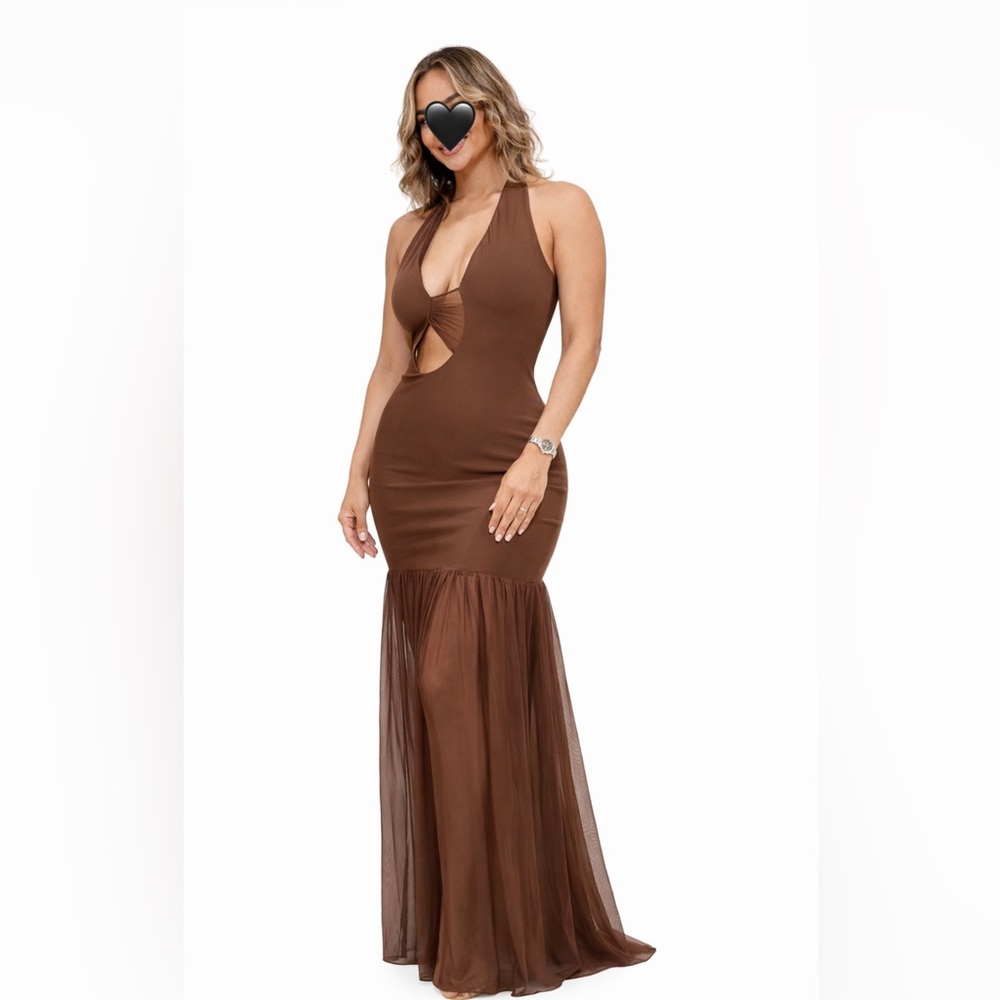 Elegant Brown Halter Dress